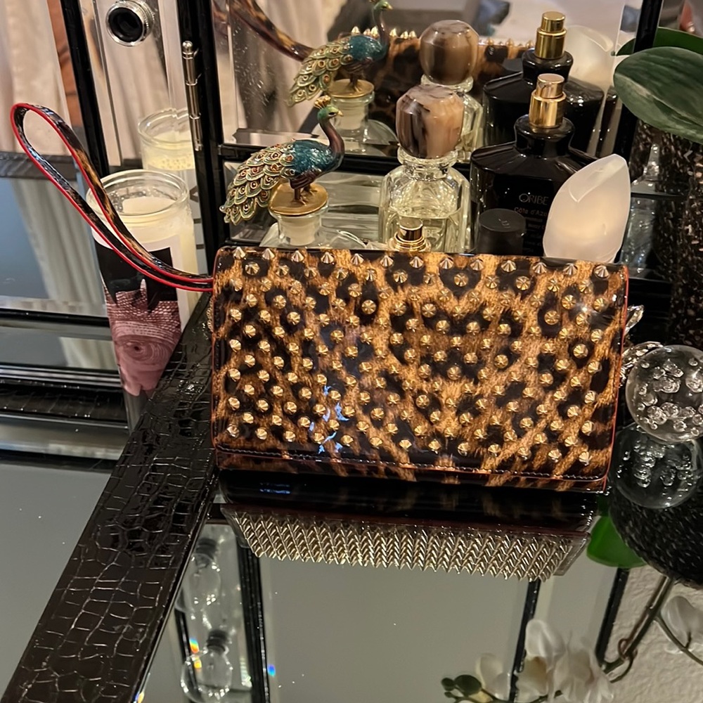 CHRISTIAN LOUBOUTIN
Macaron Spiked Leopard-print Patent-leather Wallet